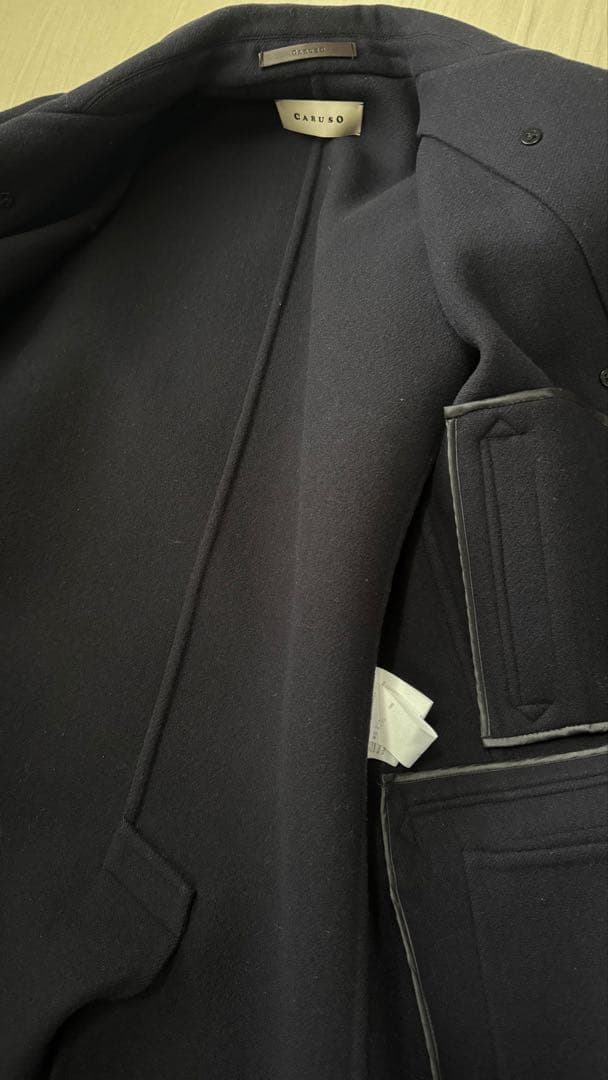 美品　カルーゾ　CARUSO ネイビー ウール ダブルブレスト ピーコート 48