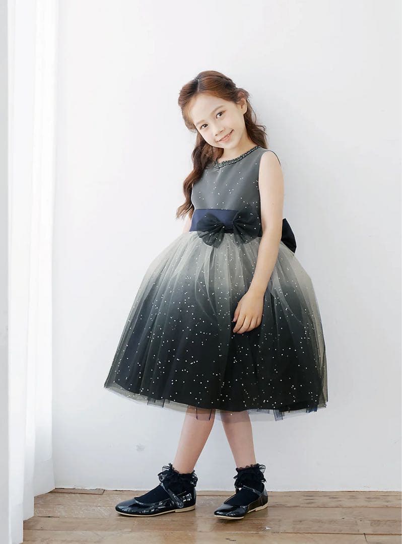 ドレスコ　130センチ　グレイネイビーシルバースタードレス