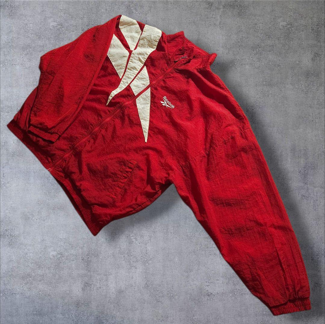 90s Reebok リーボック ナイロンジャケット 刺繍ロゴ 短丈 太アーム