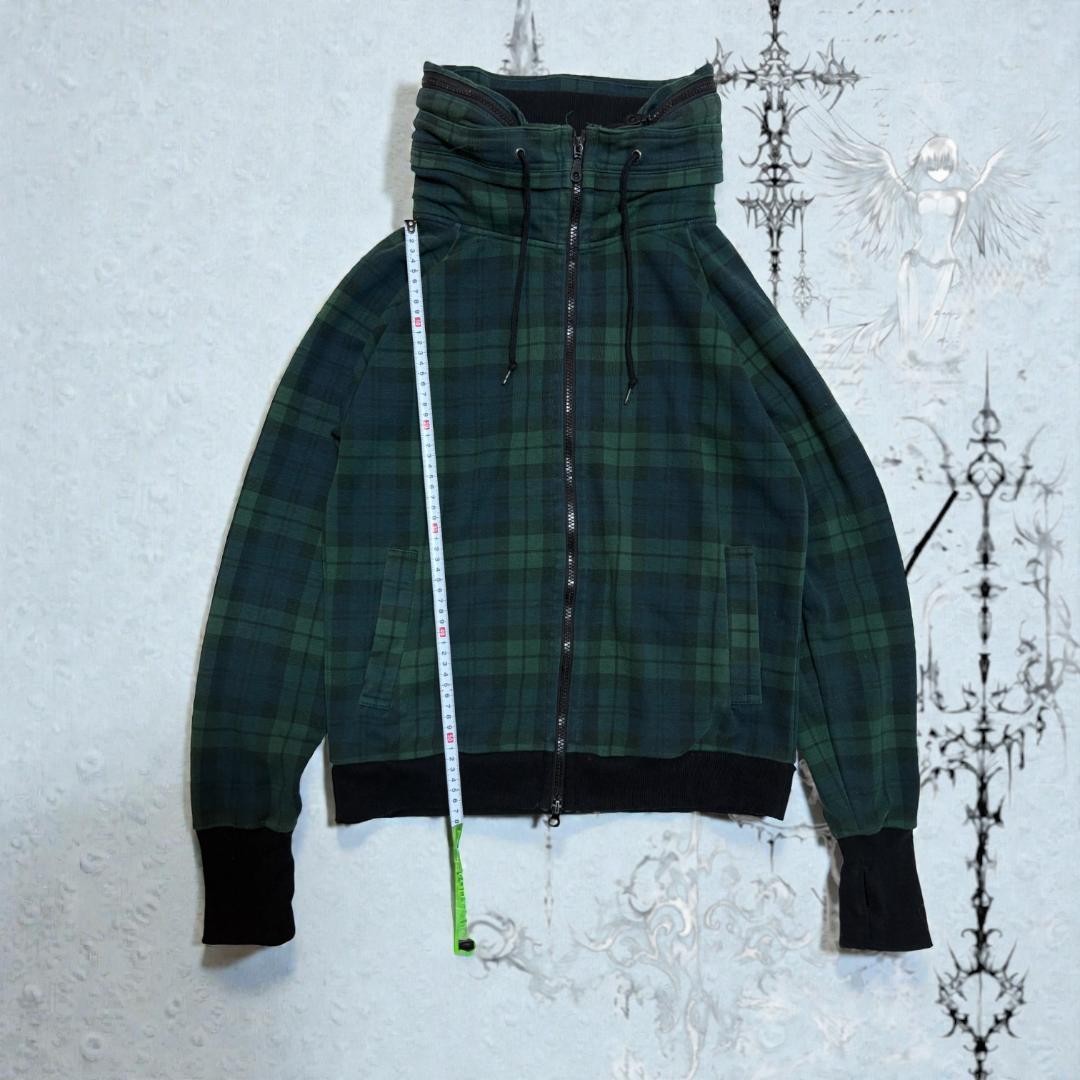 平成ギャル y2k 緑チェック ハイネック Wジップ フェアリーグランジ ロック