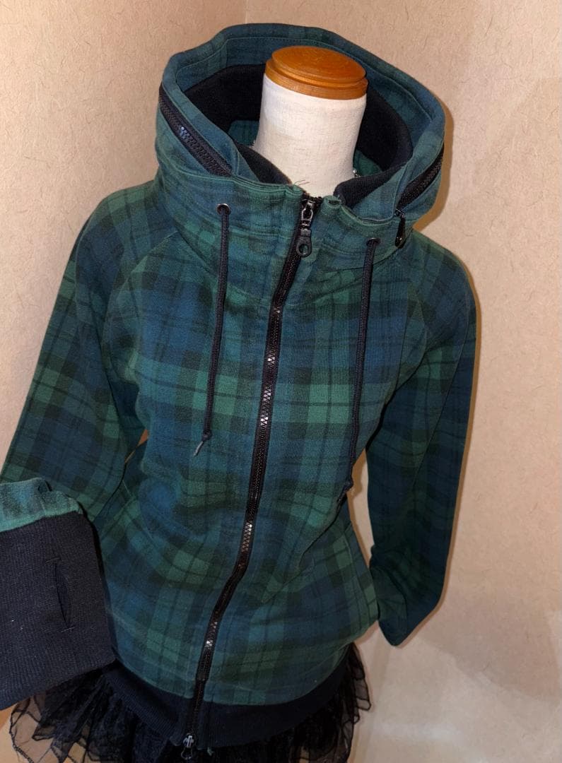 平成ギャル y2k 緑チェック ハイネック Wジップ フェアリーグランジ ロック