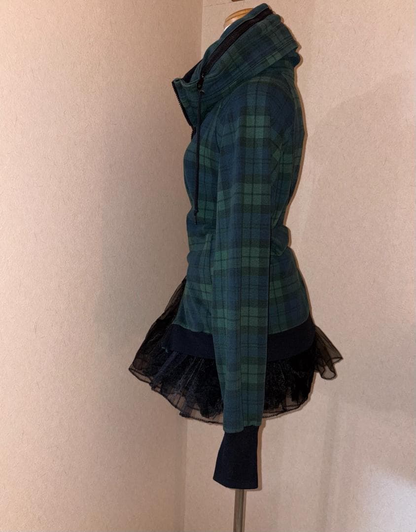 平成ギャル y2k 緑チェック ハイネック Wジップ フェアリーグランジ ロック