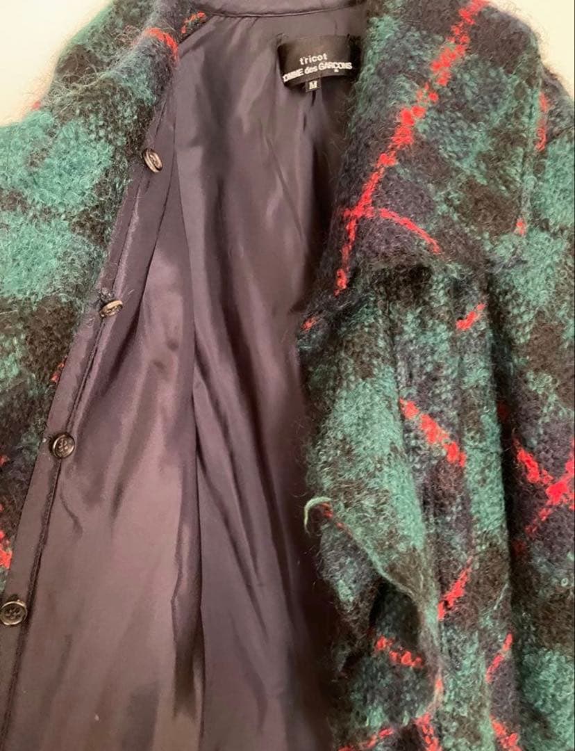 トリココムデギャルソン　モヘヤ混紡タータンチェック断ち切りジャケット チェック