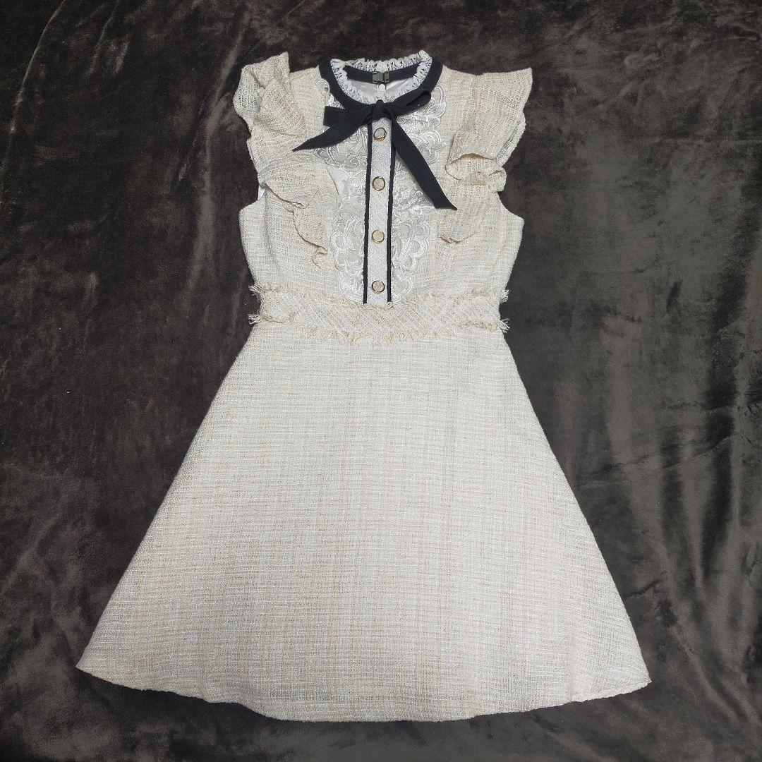 【上品ドレス☆】ローブドフルール 首元リボン×ツイードフレアドレス　◎