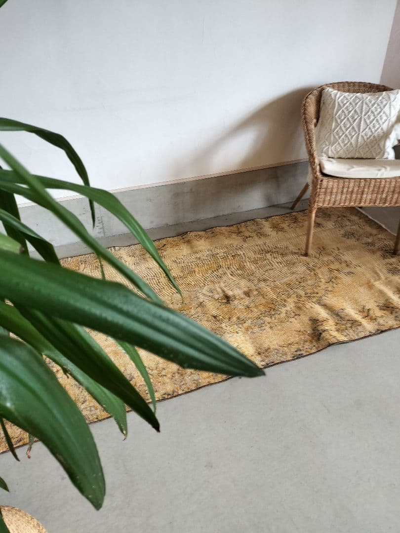 大きめ/シャビーイエローのオーバーダイヴィンテージラグ石田ゆり子さんNo.672