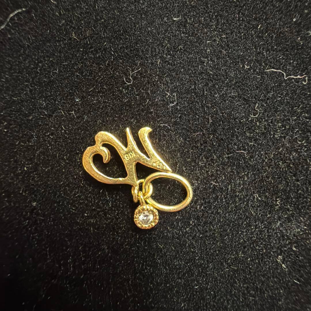 k18 YG M ハート型イニシャルダイヤモンド入チャーム トップ　ah oui