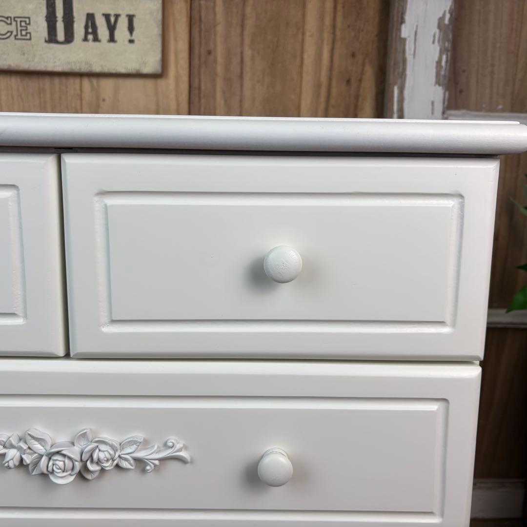 訳あり品！【101】フレンチ調ホワイトチェスト三段四つ引き木製収納家具姫系タンス