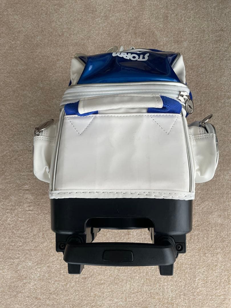 【中古】STORM ボウリング用バッグ キャスター付き 中型 白/青