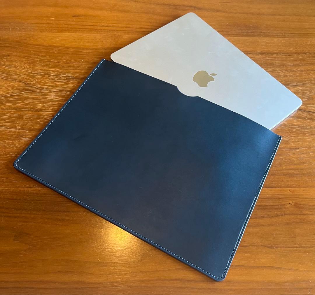 【レザーPCケース】イタリアンレザー ネイビー パソコン 13.14.15インチ