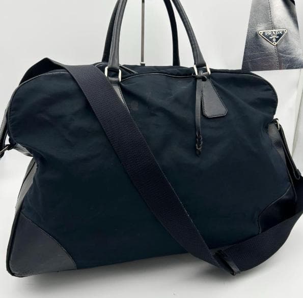 プラダ ボストンバッグ 2way ネイビー PRADA　レザー ナイロン