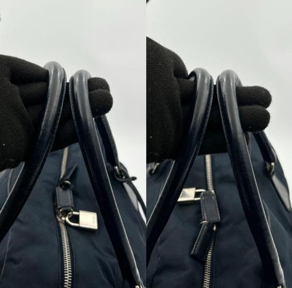 プラダ ボストンバッグ 2way ネイビー PRADA　レザー ナイロン