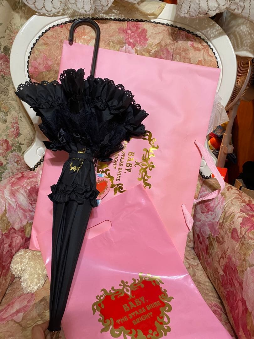 ❤️BABY フリル付き黒日傘 オリジナルバッグ付き後期新作♬.*RomantiC