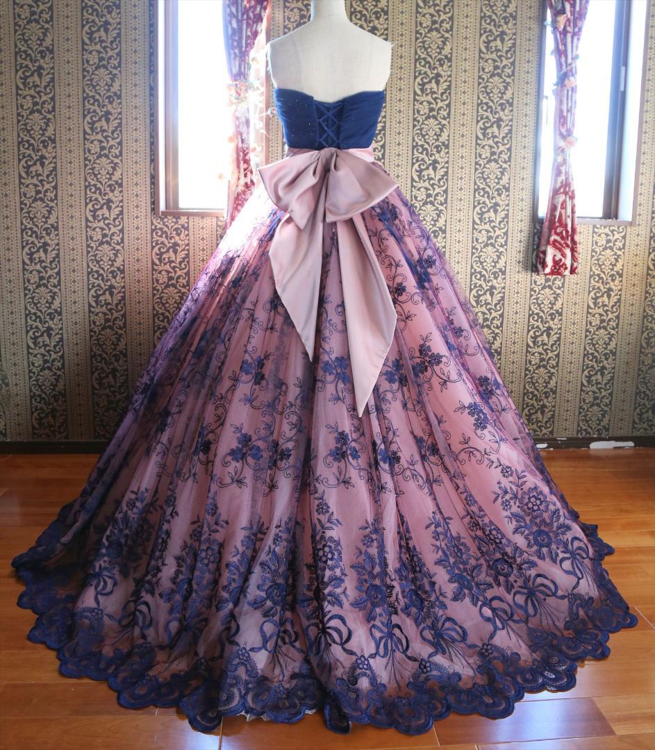 569グレースコンチネンタル高級ウエディングドレス7号9号11号紺カラードレス