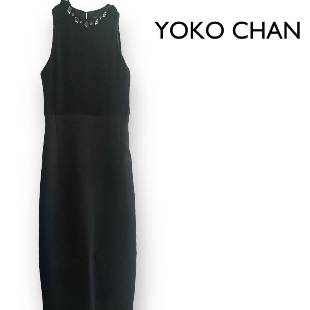 【美品】ヨーコチャン ノースリーブワンピース ビジュー リボン タイト Iライン