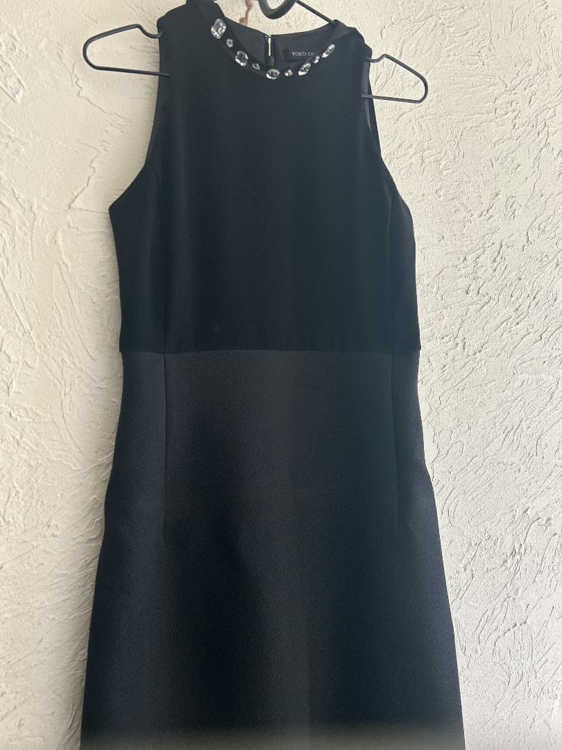 【美品】ヨーコチャン ノースリーブワンピース ビジュー リボン タイト Iライン