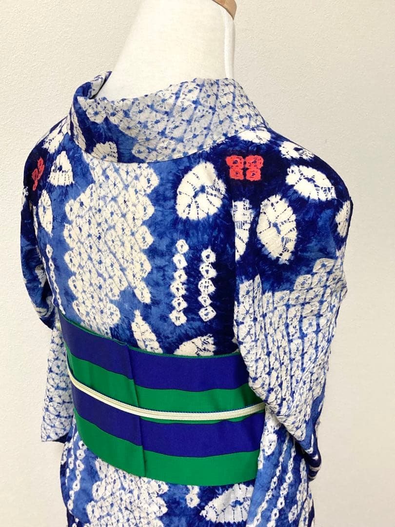 浴衣　有松鳴海絞り　縞と鉄線　裄68.5cm