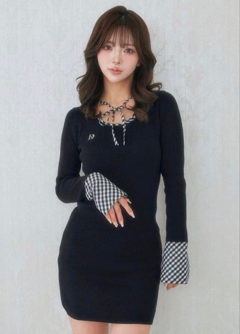 Darich ダーリッチ チェックリボンニットミニワンピース