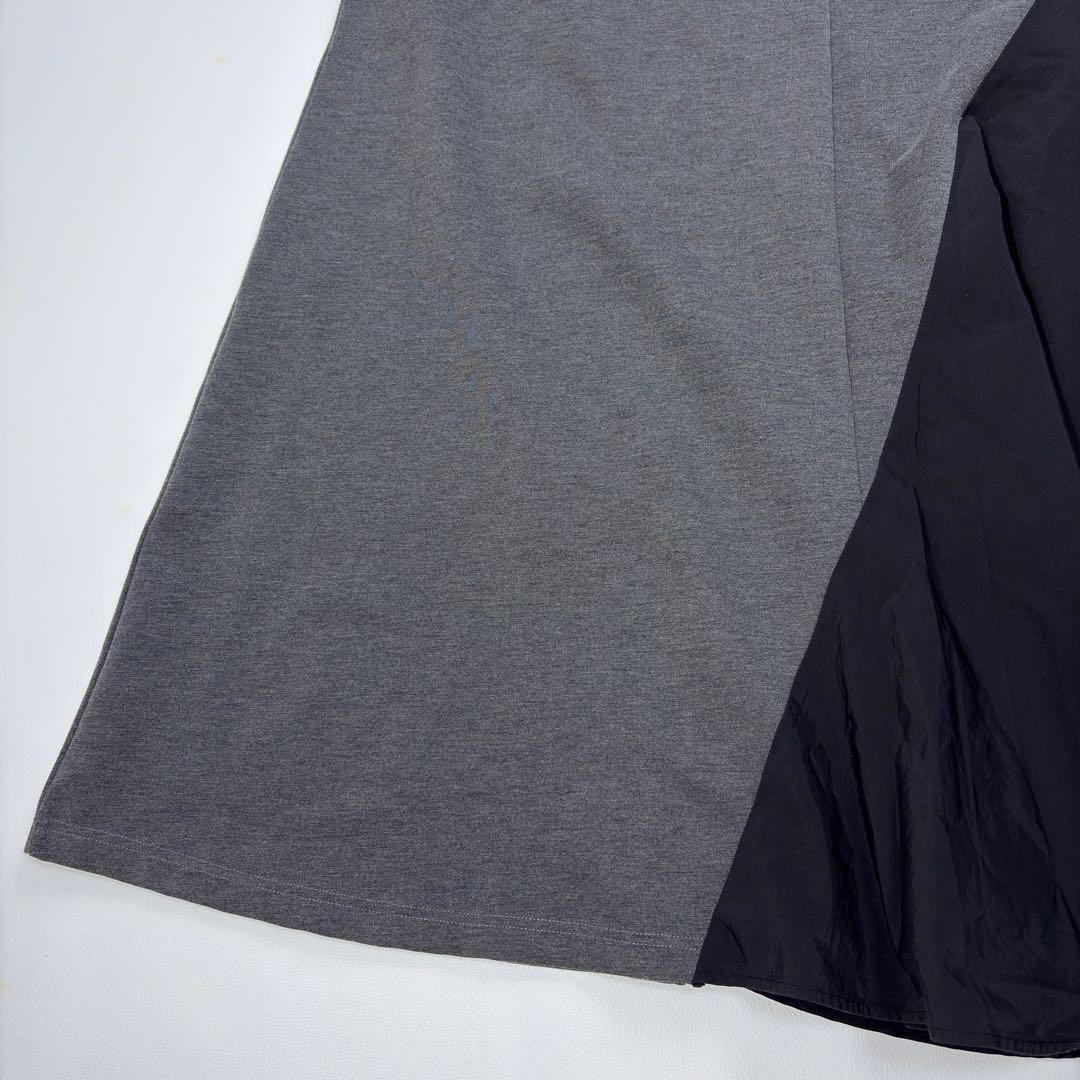 極美 ヘリンドットサイ 異素材切替 ロングワンピース グレー HeRIN.CYE