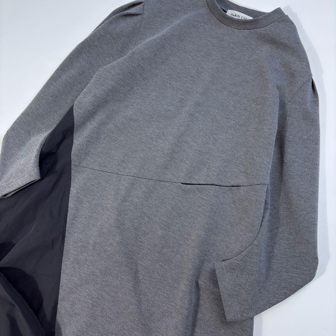 極美 ヘリンドットサイ 異素材切替 ロングワンピース グレー HeRIN.CYE