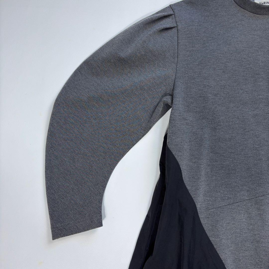 極美 ヘリンドットサイ 異素材切替 ロングワンピース グレー HeRIN.CYE