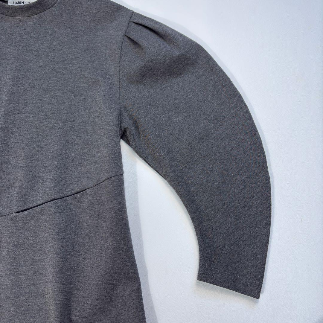 極美 ヘリンドットサイ 異素材切替 ロングワンピース グレー HeRIN.CYE