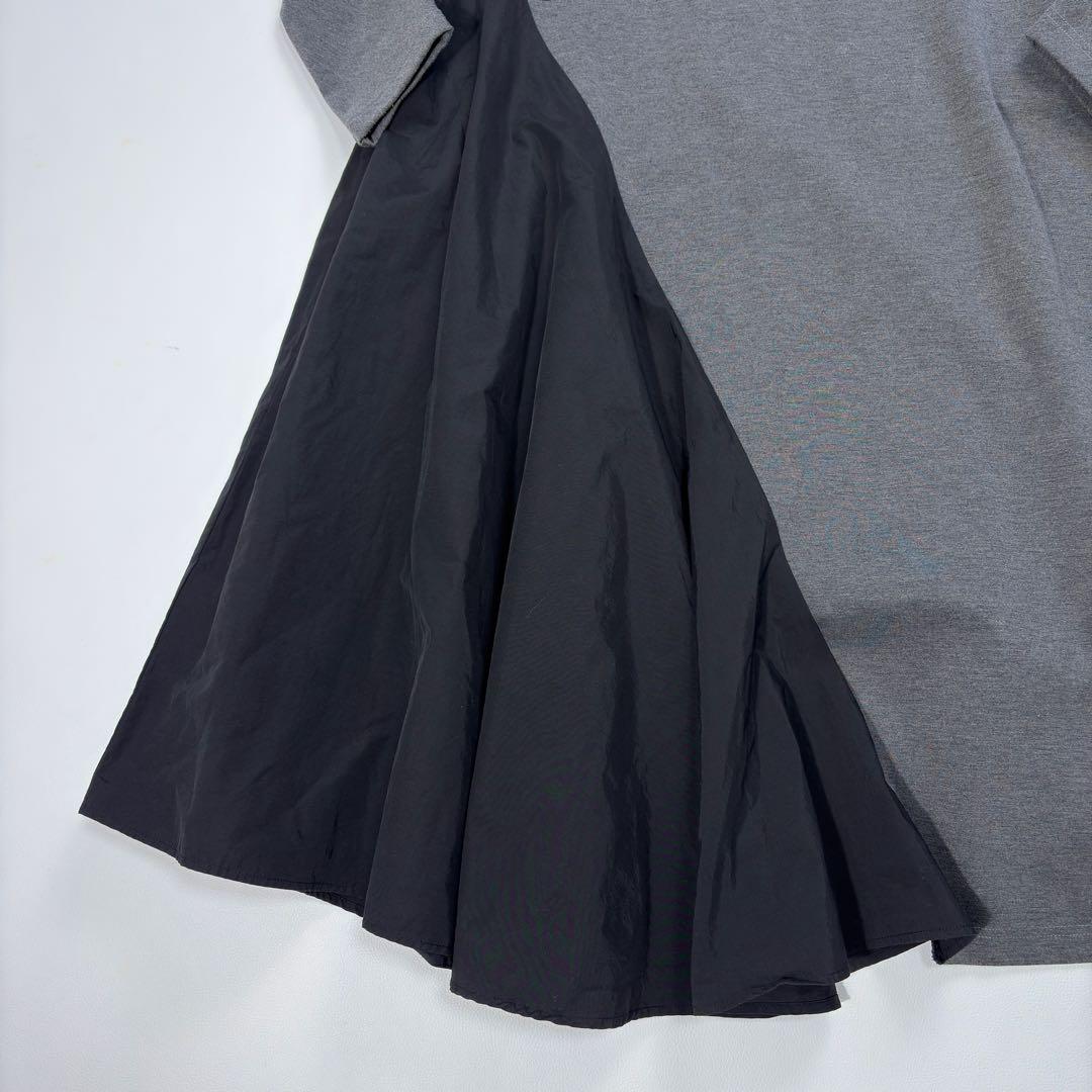 極美 ヘリンドットサイ 異素材切替 ロングワンピース グレー HeRIN.CYE