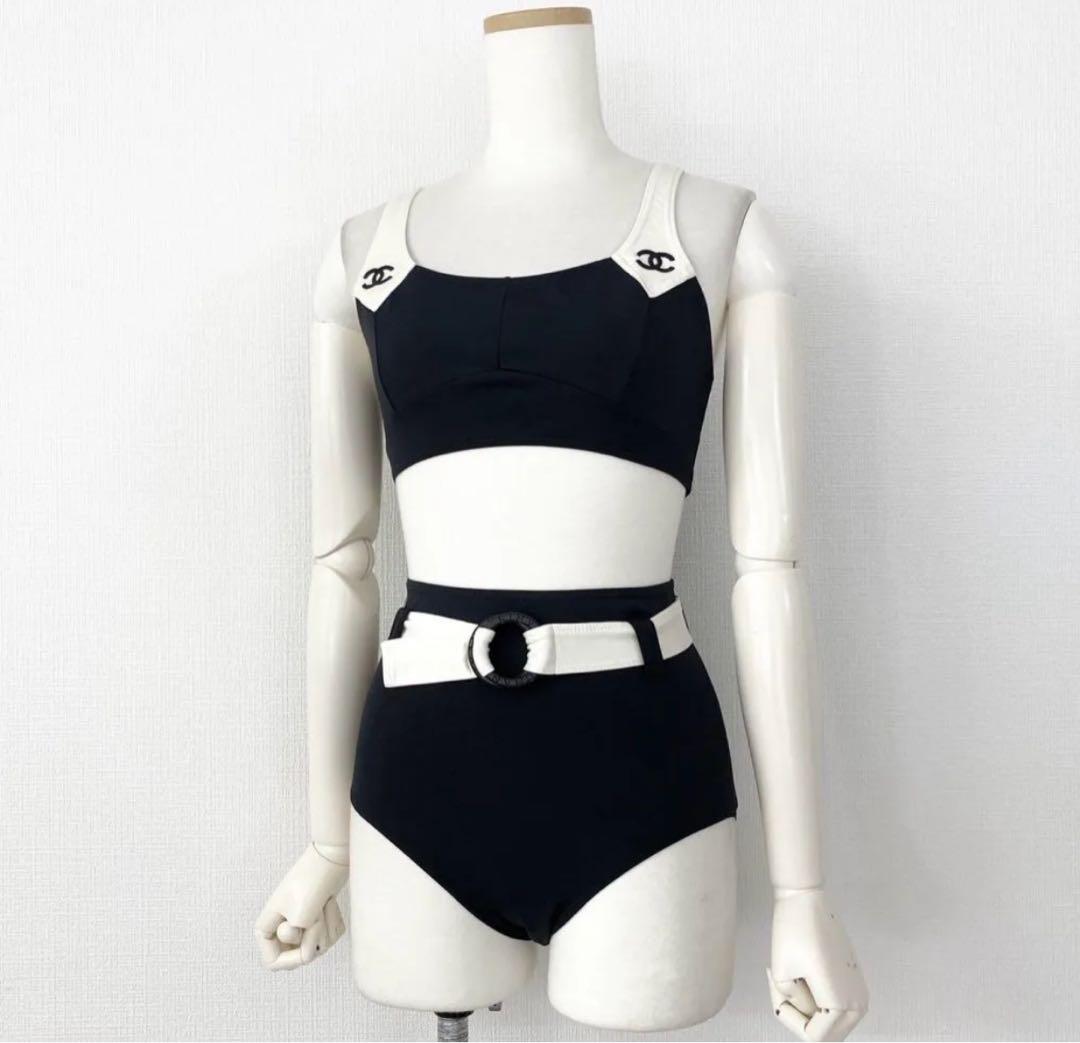 未使用 ヴィンテージ CHANEL 水着 スイムウェア ココマーク 白黒