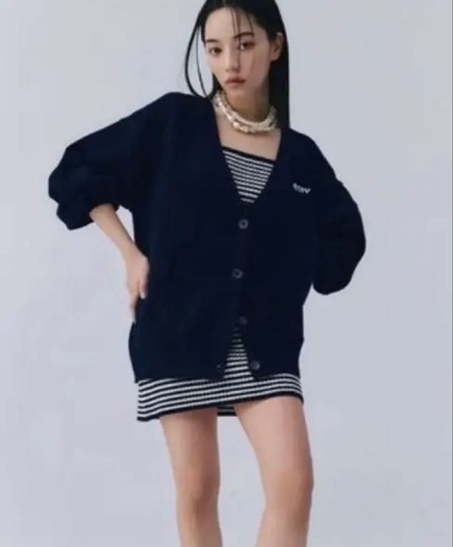 eimy ロゴカーデワンピースニットセットアップ ネイビー