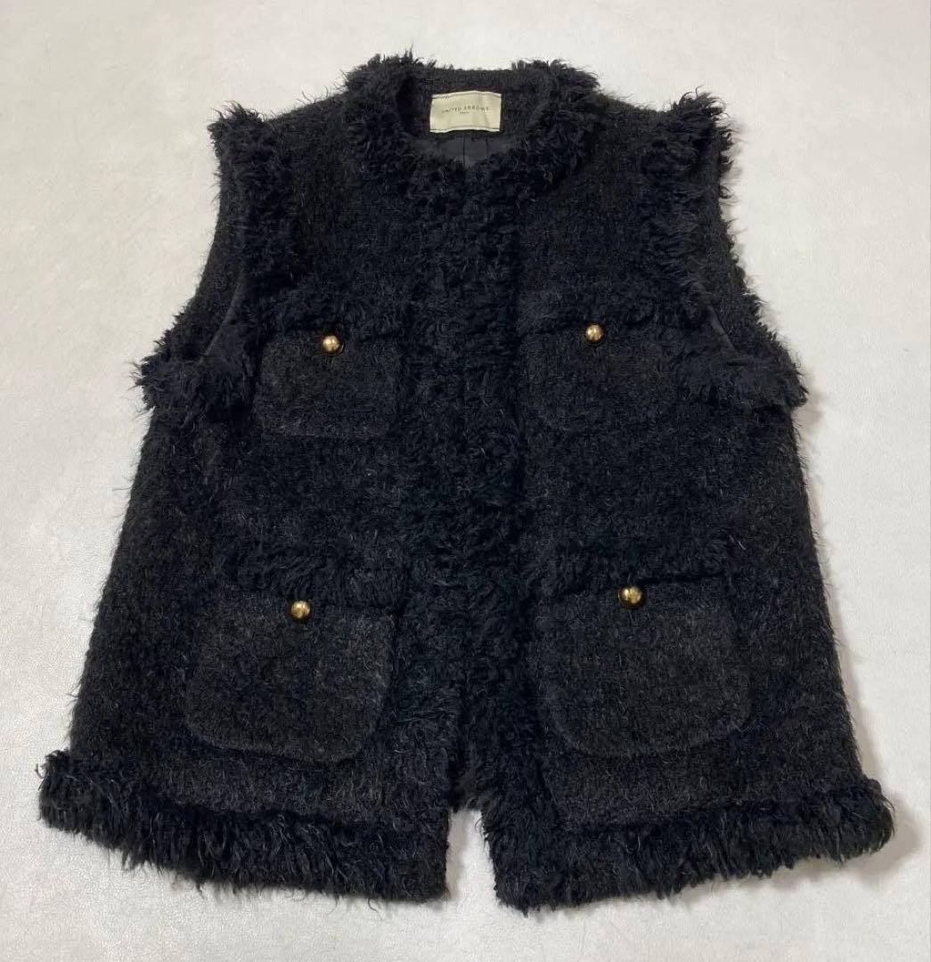 美品 UNITED ARROWS シャギー ツイード ベスト 金ボタン