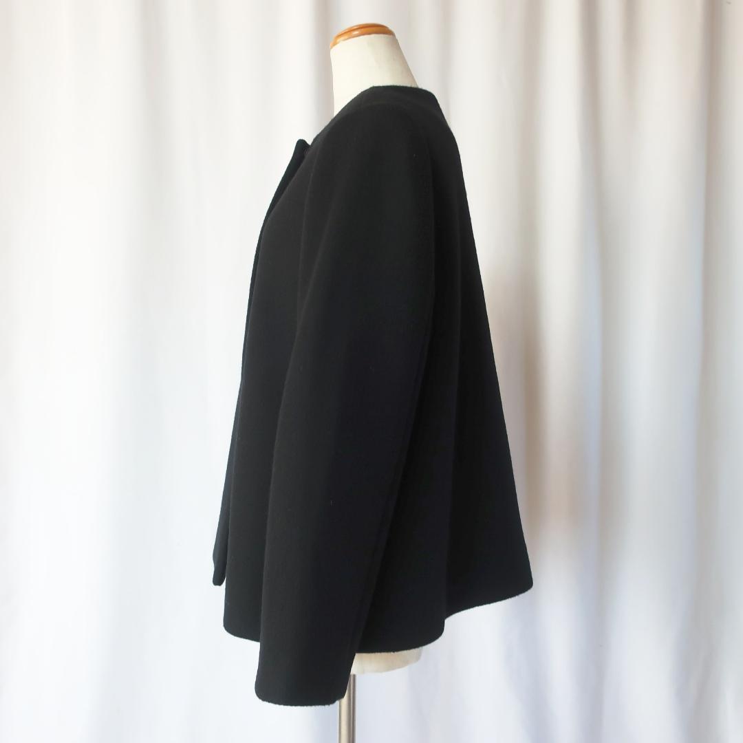 アンタイトル ウール ノーカラーショートコート シンプル 大きいサイズ 黒 42