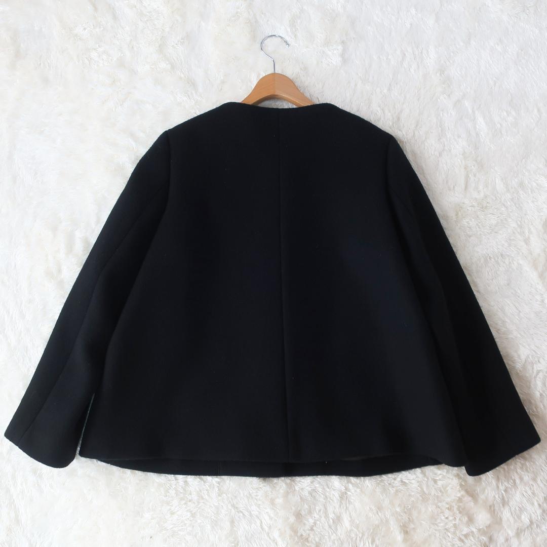 アンタイトル ウール ノーカラーショートコート シンプル 大きいサイズ 黒 42