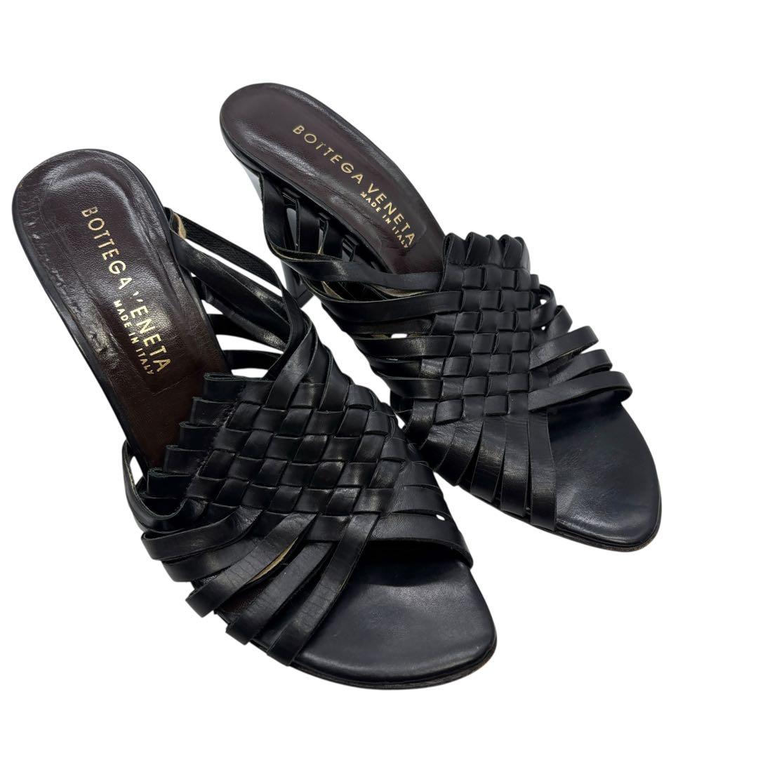 ボッテガヴェネタ イントレチャート サンダル ミュール 39 黒 レザー