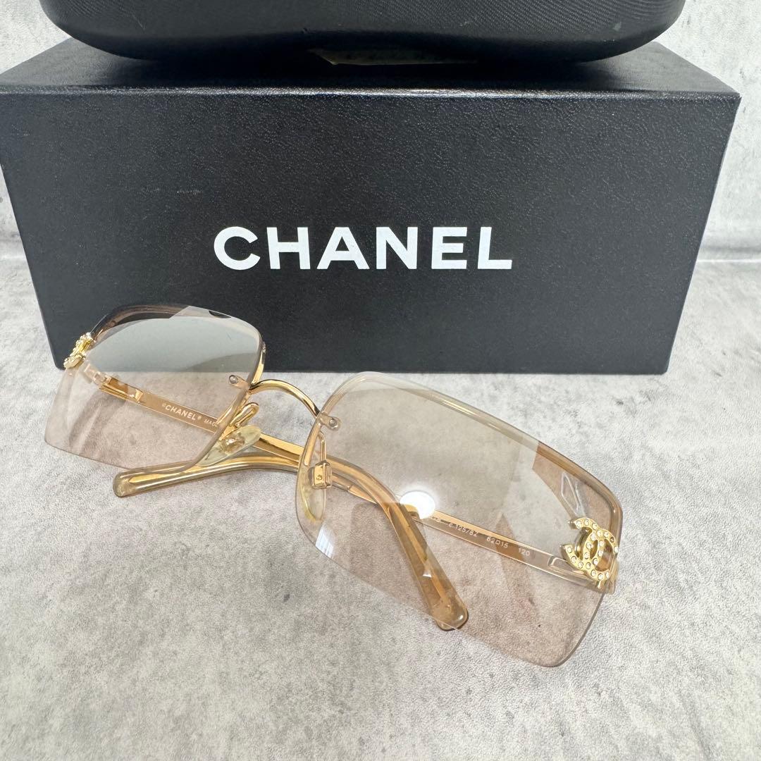 シャネル サングラス メガネ リムレス ココマーク ラインストーン 4104-B