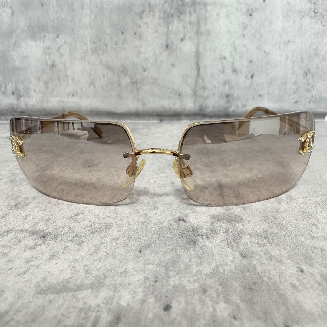 シャネル サングラス メガネ リムレス ココマーク ラインストーン 4104-B