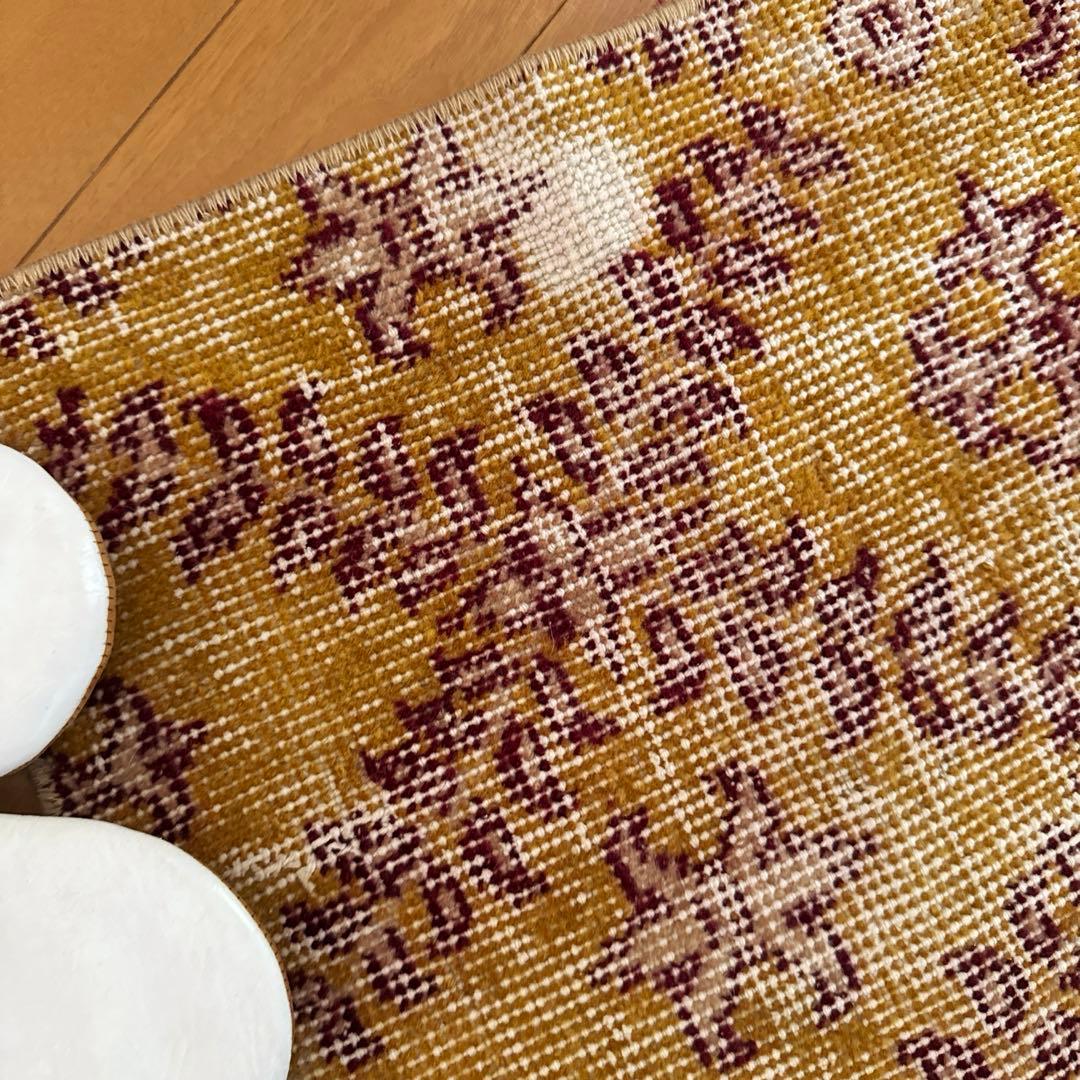 41.5×83マスタードイエロー×エンジ　トルコヴィンテージラグ