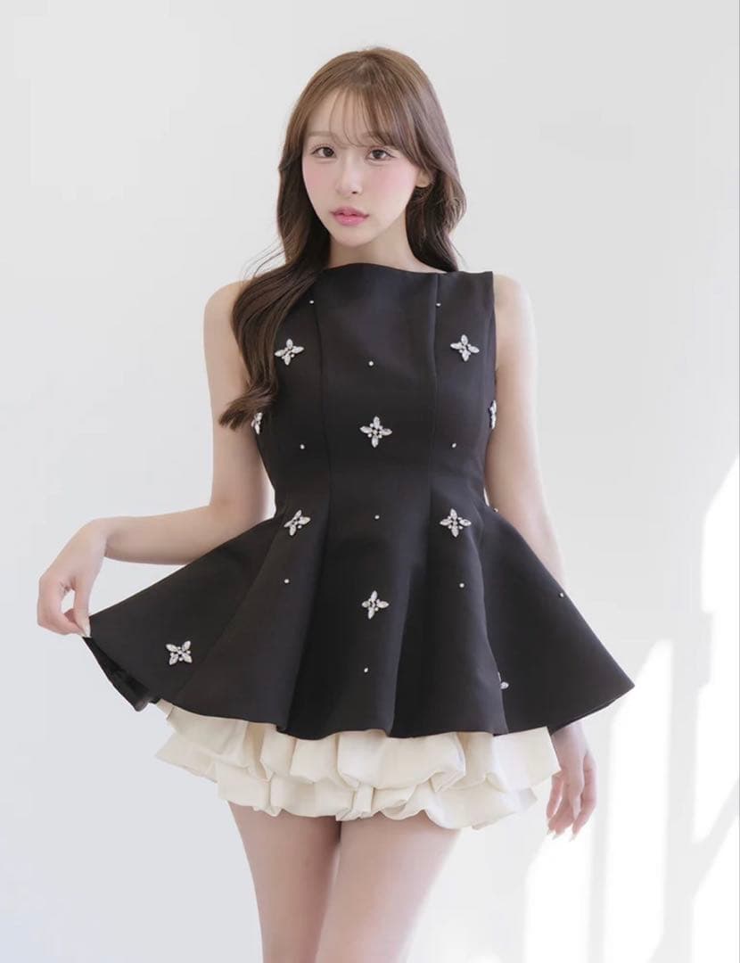 Darich ダーリッチ ビジューフレアバルーンミニドレス