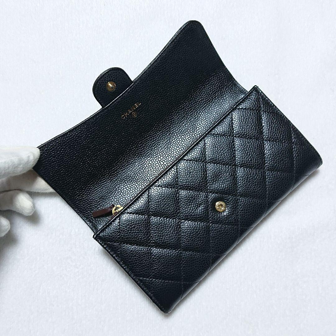 【美品】CHANEL キャビアスキン マトラッセ タイムレスクラシック 長財布