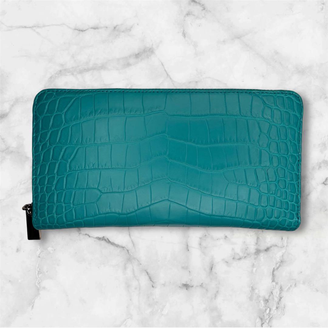 クロコダイル ターコイズブルー ラウンドファスナー長財布 新品 箱付