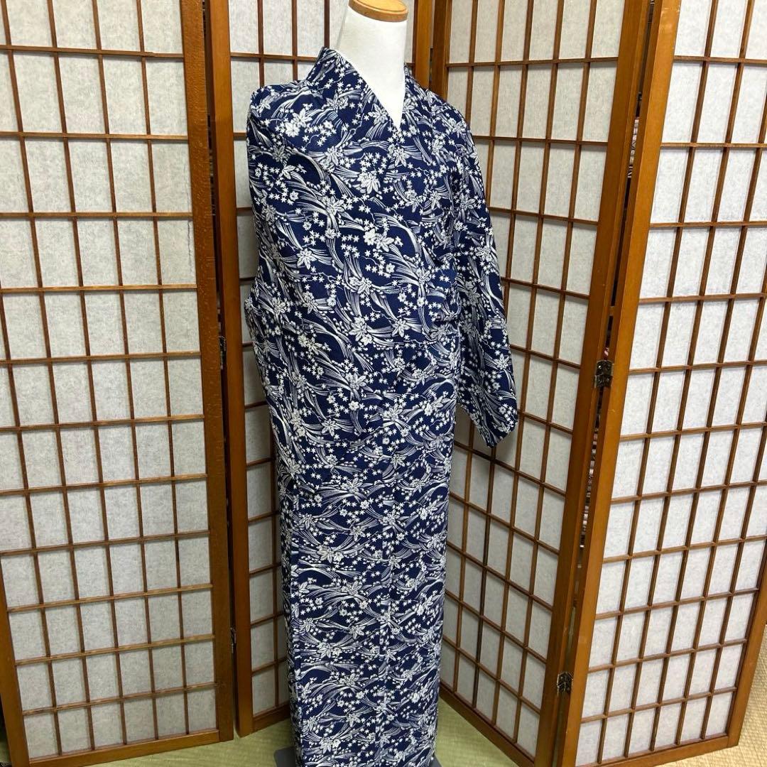 綿絽の浴衣　《藍　波　葉》