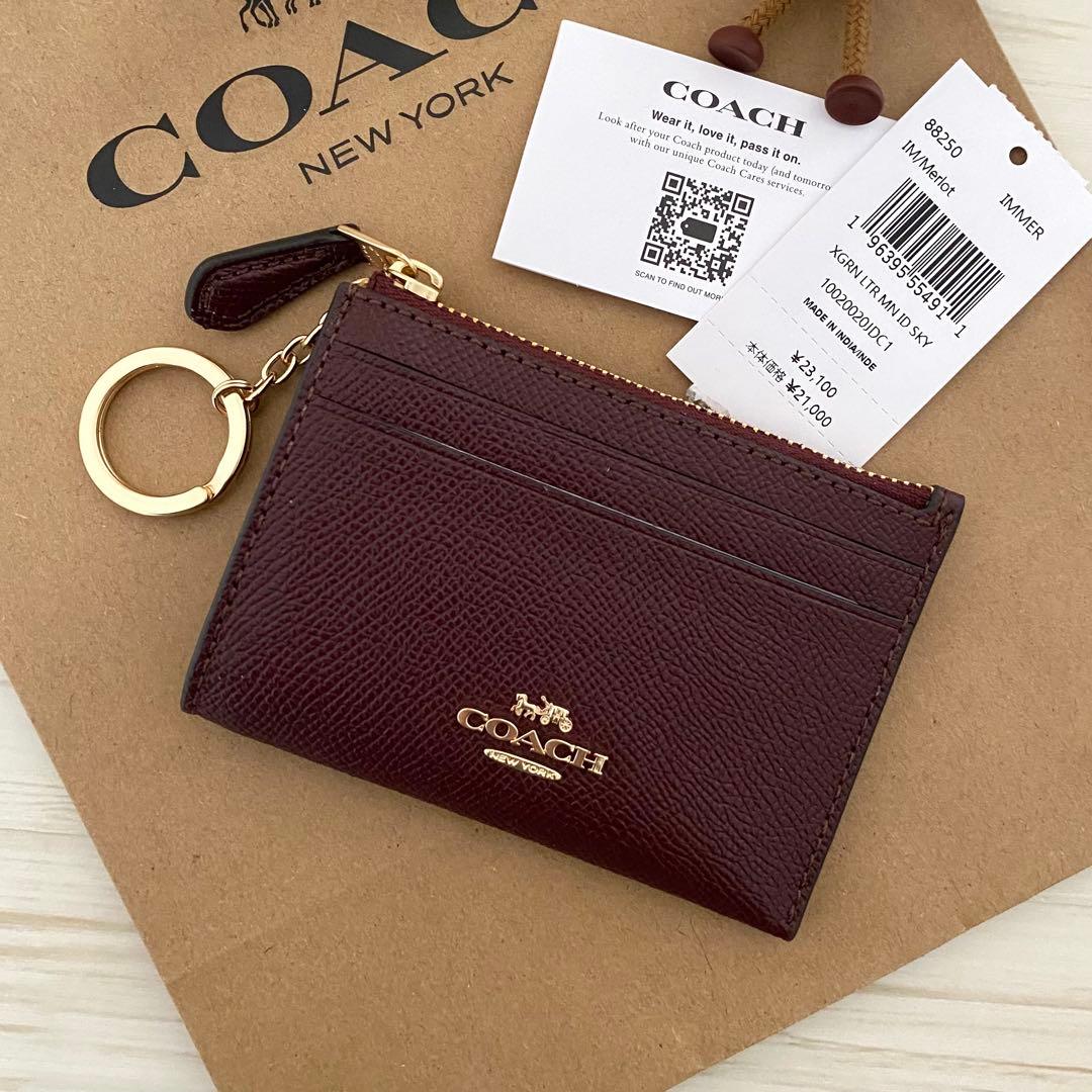 18 新品 COACH ケース ボルドー レッド 小銭入れ財布