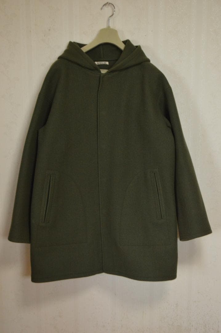 美品　AURALEE　サイズ4　メルトンフーデッドコート　カーキ　オーラリー
