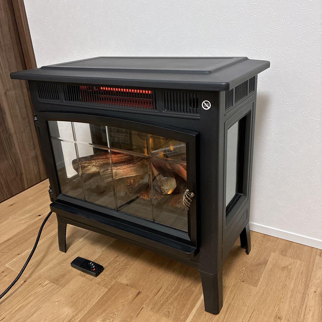 【極美品】QVCジャパン 暖炉型ヒーター ファンヒーター 暖房器具 リモコン付属