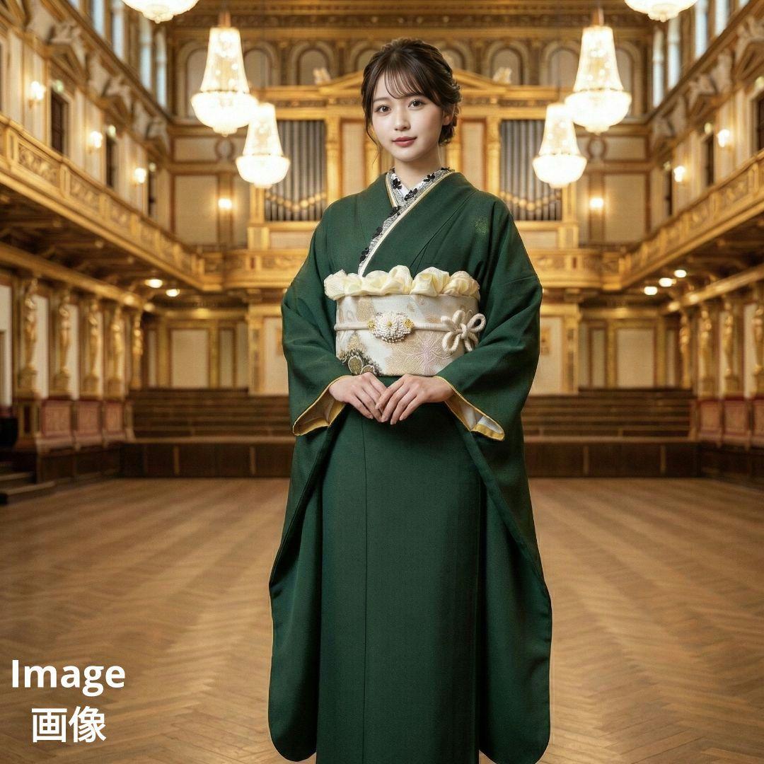 454【最終価格】無地モスグリーン【山本寛斎正絹振袖8点フルセット】成人式卒業式