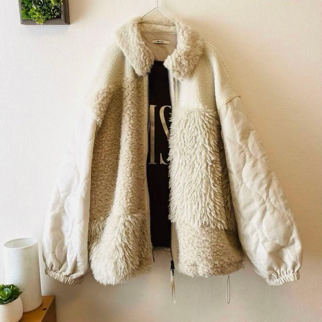 nico and... パッチワークボアブルゾン アイボリー フリーサイズ