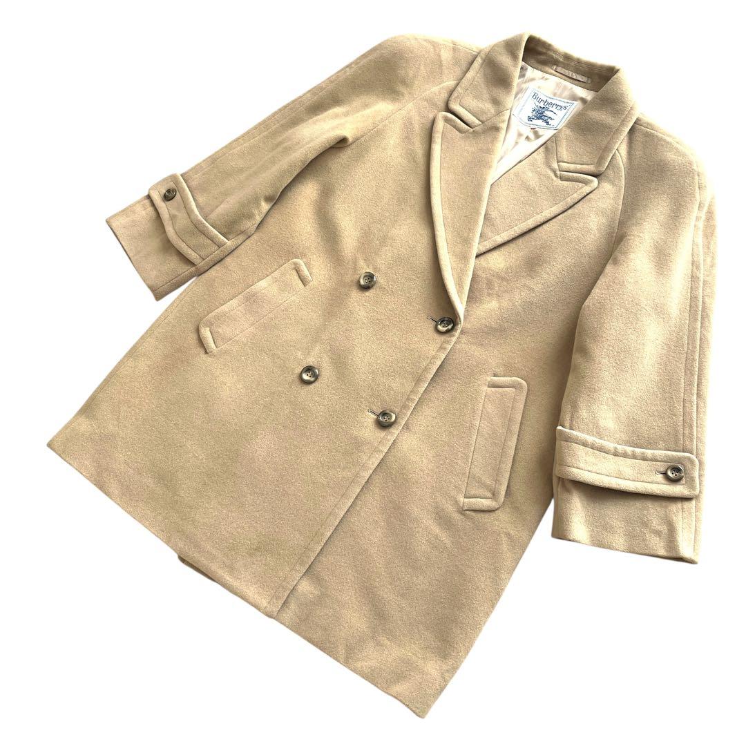 美品 90s Burberry カシミヤ混 ハーフコート 裏地総柄 ベージュ