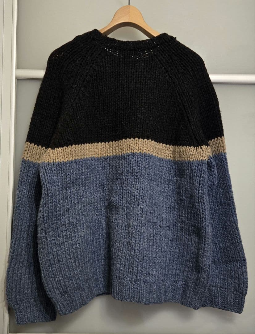 90s J.CREW ニット ハンドニット 水色 肉厚 実寸XL