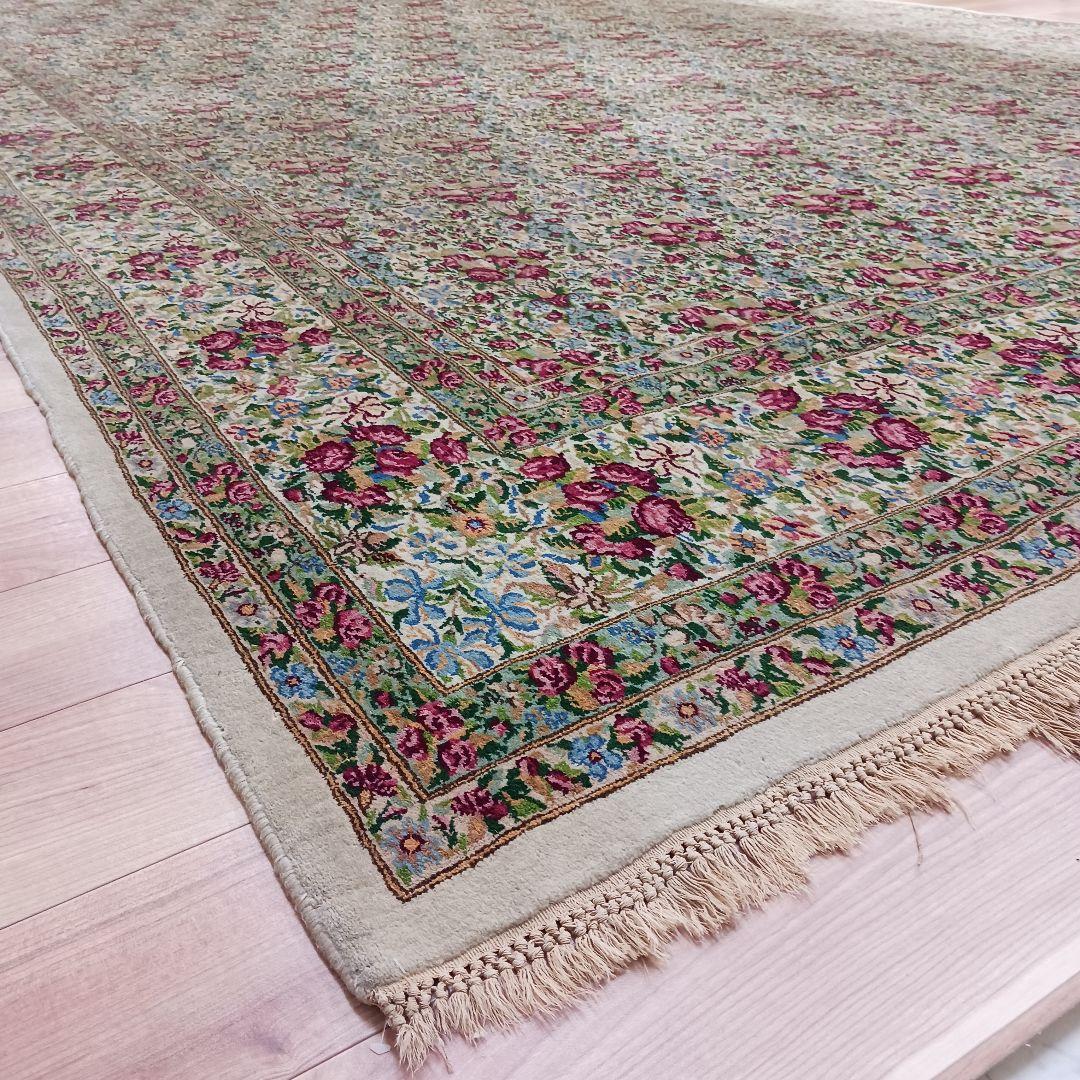 Y3184 高級ペルシャ絨毯 ケルマン産 ウール100% 手織り 特大4m越え