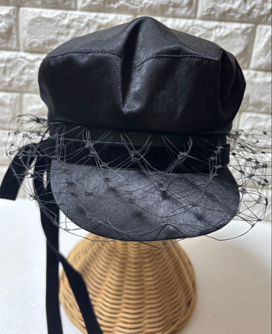 【極美品】CA4LA カシラ アトリエ 限定品 黒 サテン チュール付きキャップ