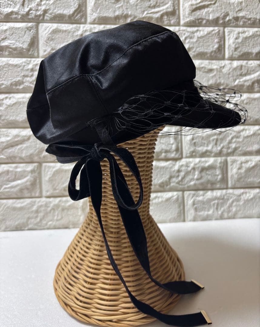 【極美品】CA4LA カシラ アトリエ 限定品 黒 サテン チュール付きキャップ