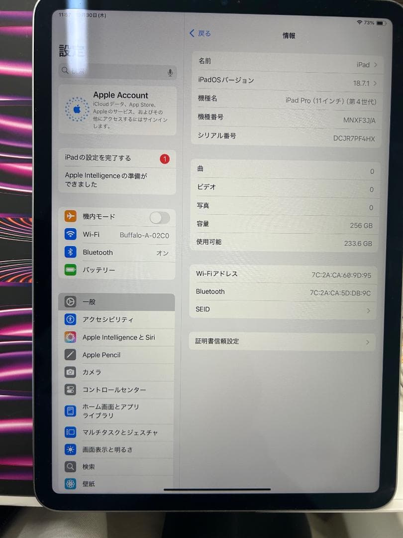 Apple iPad Pro (11インチ, 第4世代) 256GB